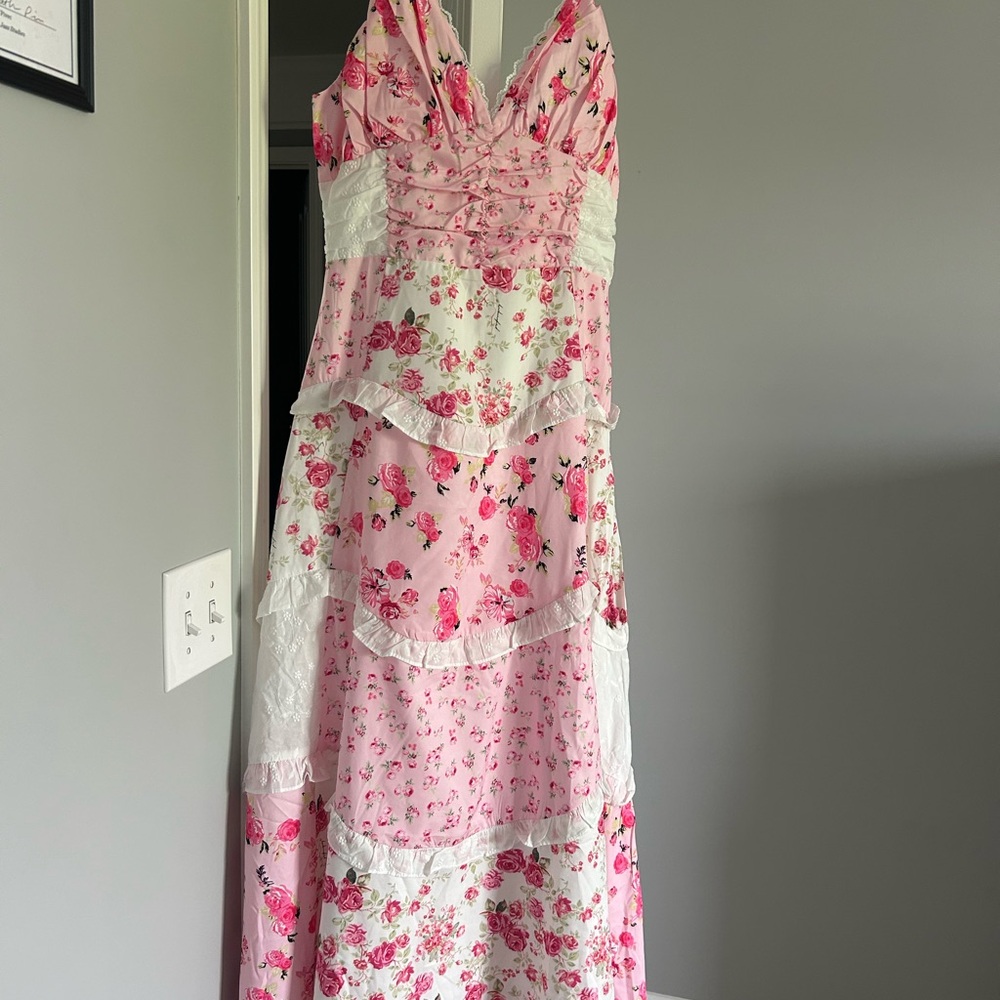 Floral Pink and White Maxi Dress